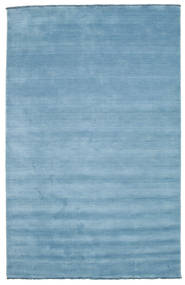 Handloom Fringes 180X275 Light Blue Plain (Single Colored) Wool Rug