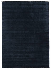  200X300 Plain (Single Colored) Handloom Fringes Rug - Dark Blue Wool