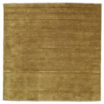  200X200 Plain (Single Colored) Handloom Fringes Rug - Olive Green Wool