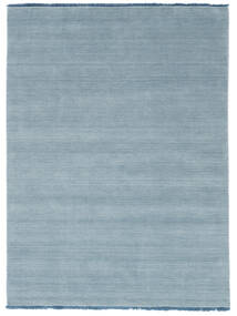 Handloom Fringes 200X300 Light Blue Plain (Single Colored) Wool Rug