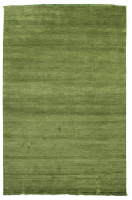 Handloom Fringes 180X275 Green Plain (Single Colored) Wool Rug