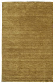  180X275 Plain (Single Colored) Handloom Fringes Rug - Olive Green Wool