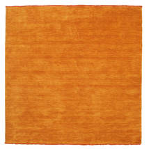  200X200 Plain (Single Colored) Handloom Fringes Rug - Orange Wool