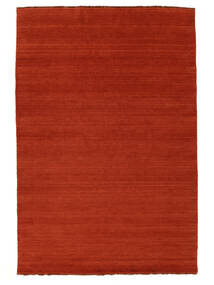  160X230 Plain (Single Colored) Handloom Fringes Rug - Rust Red/Red Wool