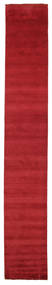  80X500 Plain (Single Colored) Small Handloom Fringes Rug - Dark Red Wool