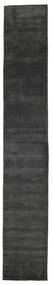Handloom Fringes 80X500 Small Black/Grey Plain (Single Colored) Runner Wool Rug