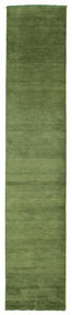 Handloom Fringes 80X400 Small Green Plain (Single Colored) Runner Wool Rug