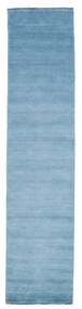  80X350 Plain (Single Colored) Small Handloom Fringes Rug - Light Blue Wool