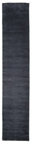  80X400 Plain (Single Colored) Small Handloom Fringes Rug - Dark Blue Wool