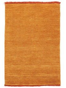 Handloom Fringes 100X160 Small Orange Plain (Single Colored) Wool Rug