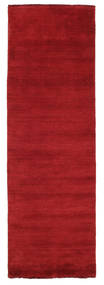  80X250 Plain (Single Colored) Small Handloom Fringes Rug - Dark Red Wool
