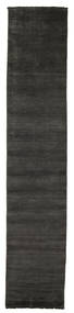 Handloom Fringes 80X400 Small Black/Grey Plain (Single Colored) Runner Wool Rug