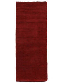  80X200 Plain (Single Colored) Small Handloom Fringes Rug - Dark Red Wool
