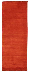  80X200 Plain (Single Colored) Small Handloom Fringes Rug - Rust Red/Red Wool