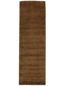  80X200 Plain (Single Colored) Small Handloom Fringes Rug - Brown Wool