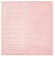 Handloom Fringes 250X250 大 ピンク 単色 正方形 ウール 絨毯