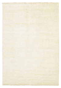 Handloom Fringes 220X320 Ivory White Plain (Single Colored) Wool Rug