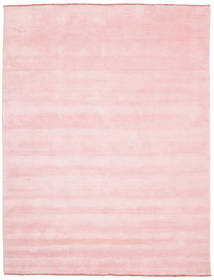  200X250 Plain (Single Colored) Handloom Fringes Rug - Pink Wool