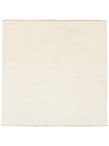  200X200 Plain (Single Colored) Handloom Fringes Rug - Ivory White Wool