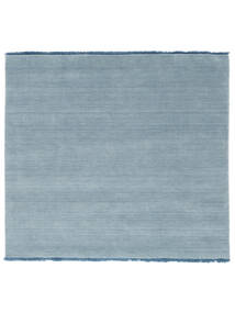  Wool Rug 200X200 Handloom Fringes Light Blue Square