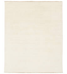 Handloom Fringes 200X250 Ivory White Plain (Single Colored) Wool Rug