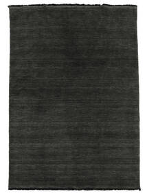 Handloom Fringes 100X160 Small Black/Grey Plain (Single Colored) Wool Rug