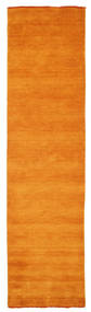  80X300 Plain (Single Colored) Small Handloom Fringes Rug - Orange Wool