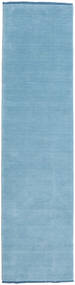  80X250 Eén Kleur Klein Handloom Fringes Vloerkleed - Lichtblauw Wol