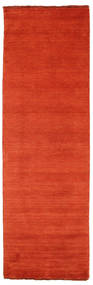  80X250 Plain (Single Colored) Small Handloom Fringes Rug - Rust Red/Red Wool