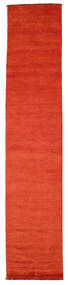  80X400 Plain (Single Colored) Small Handloom Fringes Rug - Rust Red/Red Wool