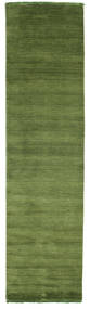  80X300 Cor Única Pequeno Handloom Fringes Tapete - Verde Lã