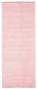 Handloom Fringes 80X200 Small Pink Plain (Single Colored) Runner Wool Rug