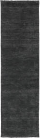  80X300 Plain (Single Colored) Small Handloom Fringes Rug - Black/Grey Wool, 