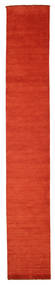  80X500 Plain (Single Colored) Small Handloom Fringes Rug - Rust Red/Red Wool
