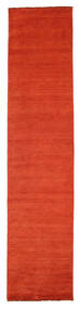  80X350 Plain (Single Colored) Small Handloom Fringes Rug - Rust Red/Red Wool