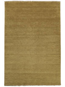Handloom Fringes 100X160 Small Olive Green Plain (Single Colored) Wool Rug