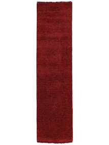 Handloom Fringes 80X400 Small Dark Red Plain (Single Colored) Runner Wool Rug