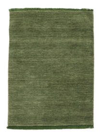  100X160 Plain (Single Colored) Small Handloom Fringes Rug - Green Wool