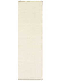  80X200 Cor Única Pequeno Handloom Fringes Tapete - Marfim Branco Lã