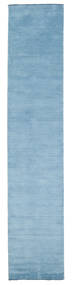 Handloom Fringes 80X400 Small Light Blue Plain (Single Colored) Runner Wool Rug