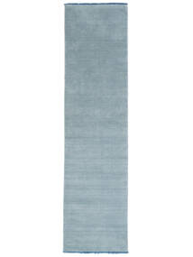  80X300 Eén Kleur Klein Handloom Fringes Vloerkleed - Lichtblauw Wol