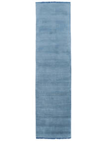  80X300 Eén Kleur Klein Handloom Fringes Vloerkleed - Lichtblauw Wol