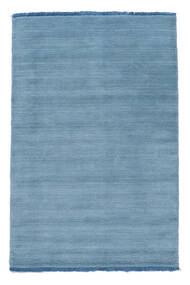  140X200 Plain (Single Colored) Small Handloom Fringes Rug - Light Blue Wool