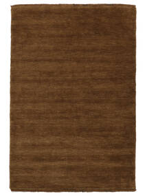  140X200 Plain (Single Colored) Small Handloom Fringes Rug - Brown Wool, 