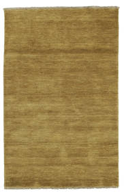  120X180 Plain (Single Colored) Small Handloom Fringes Rug - Olive Green Wool