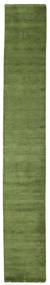 Handloom Fringes 80X500 Small Green Plain (Single Colored) Runner Wool Rug