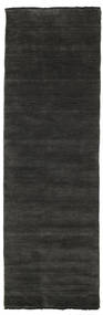 Handloom Fringes 80X250 Small Black/Grey Plain (Single Colored) Runner Wool Rug
