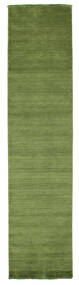  80X350 Einfarbig Klein Handloom Fringes Teppich - Grün Wolle