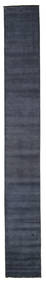 Handloom Fringes 80X600 Small Dark Blue Plain (Single Colored) Runner Wool Rug