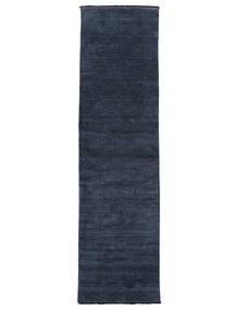  80X350 Eén Kleur Klein Handloom Fringes Vloerkleed - Donkerblauw Wol